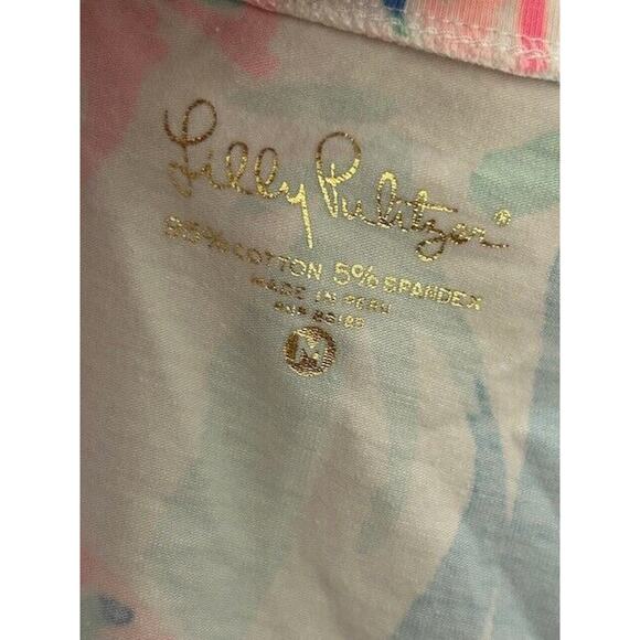Lilly Pulitzer Michele V-Neck Tee in Out to Sailboat Sea Print Neon Pink White M - Picture 5 of 7